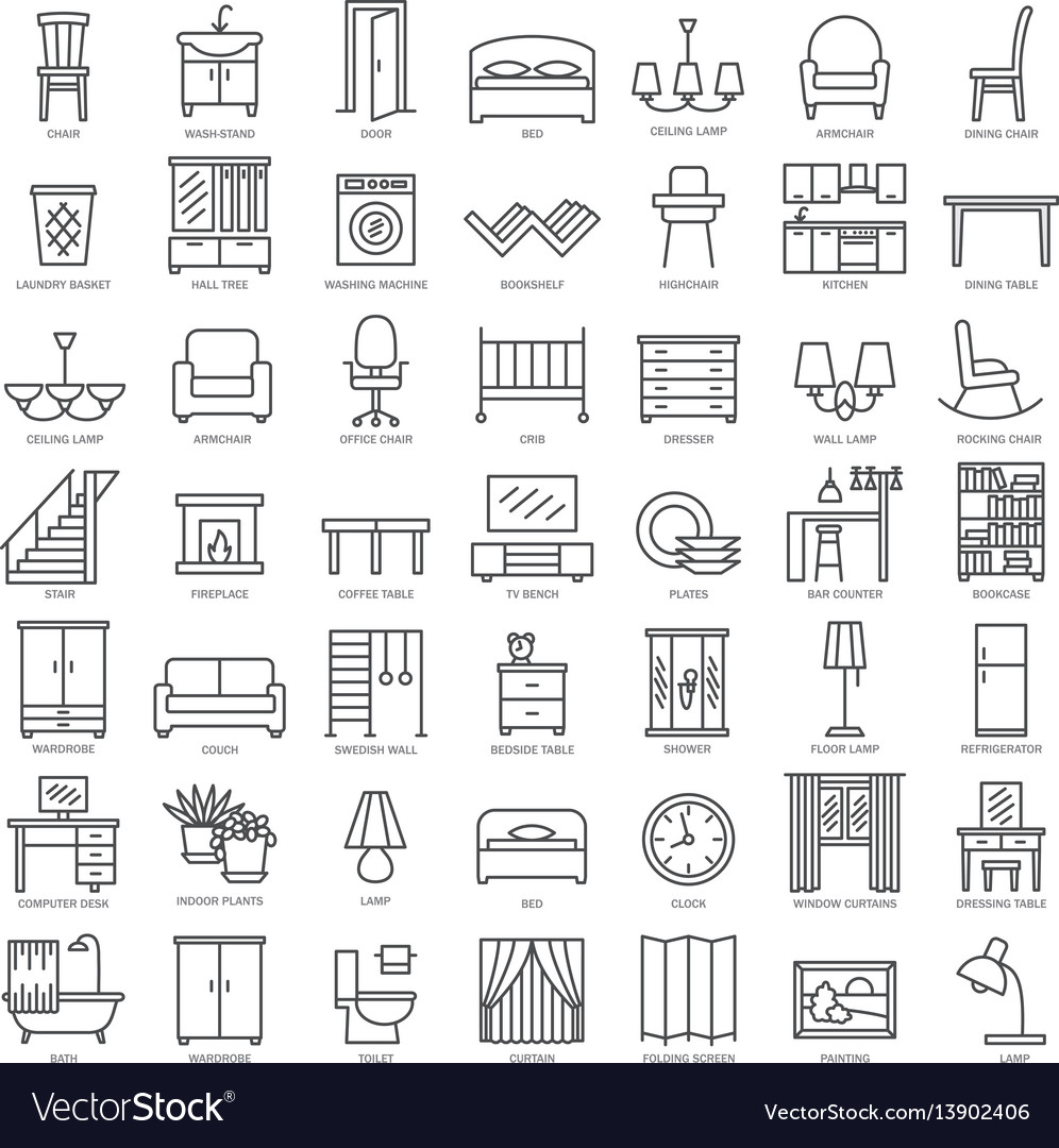 Room Furniture Linear Icons Set Royalty Free Vector Image