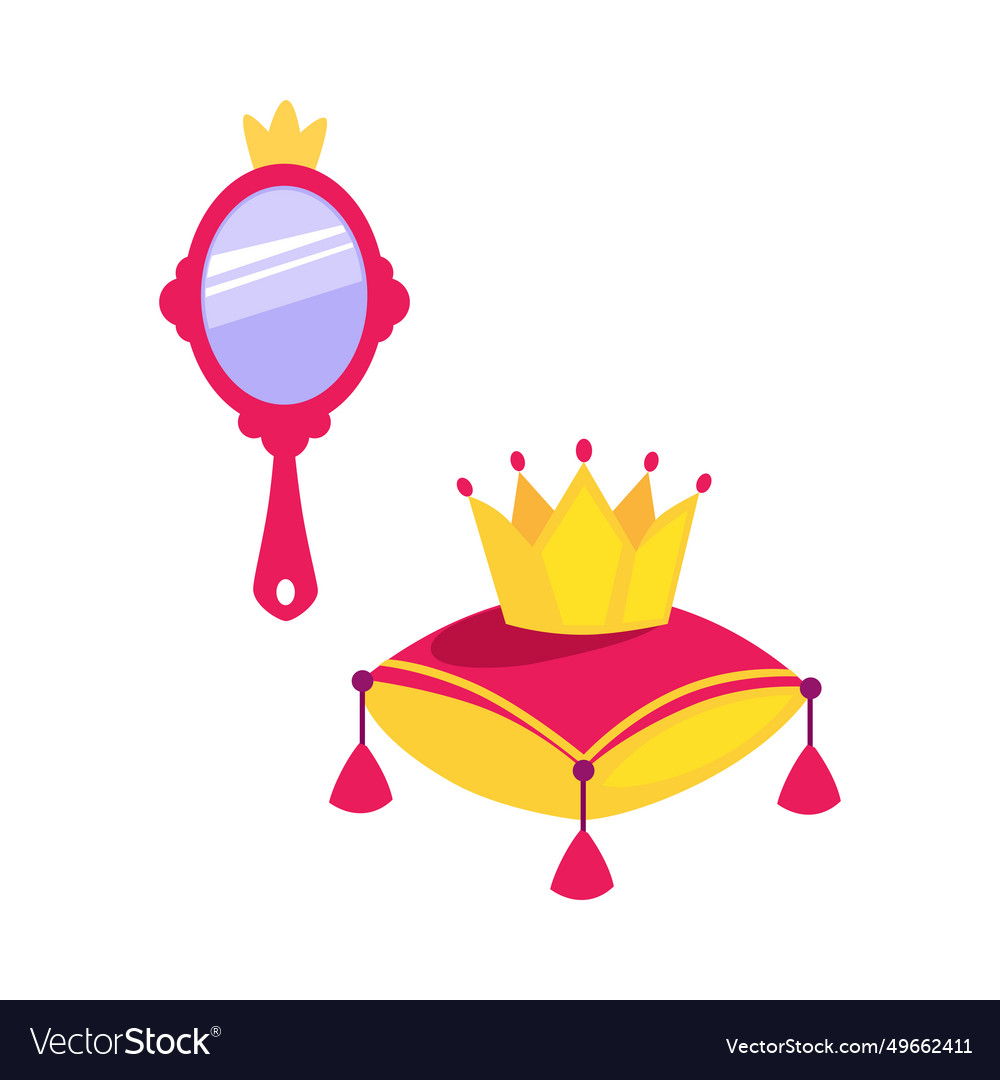 Gold Princess Crown On Pillow With Mirror Vector Image