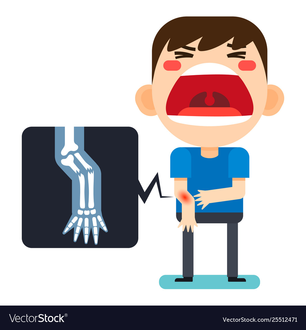 Tiny Cute Man Character Broken Right Arm Vector Image