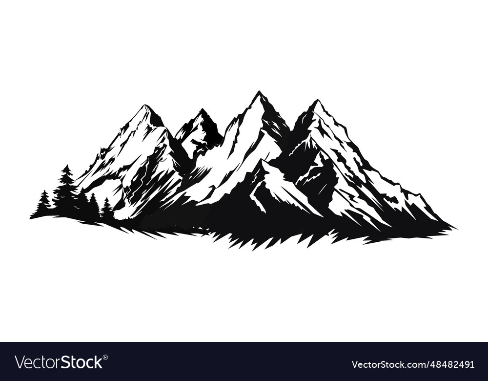 Mountain With Pine Trees And Landscape Black Vector Image