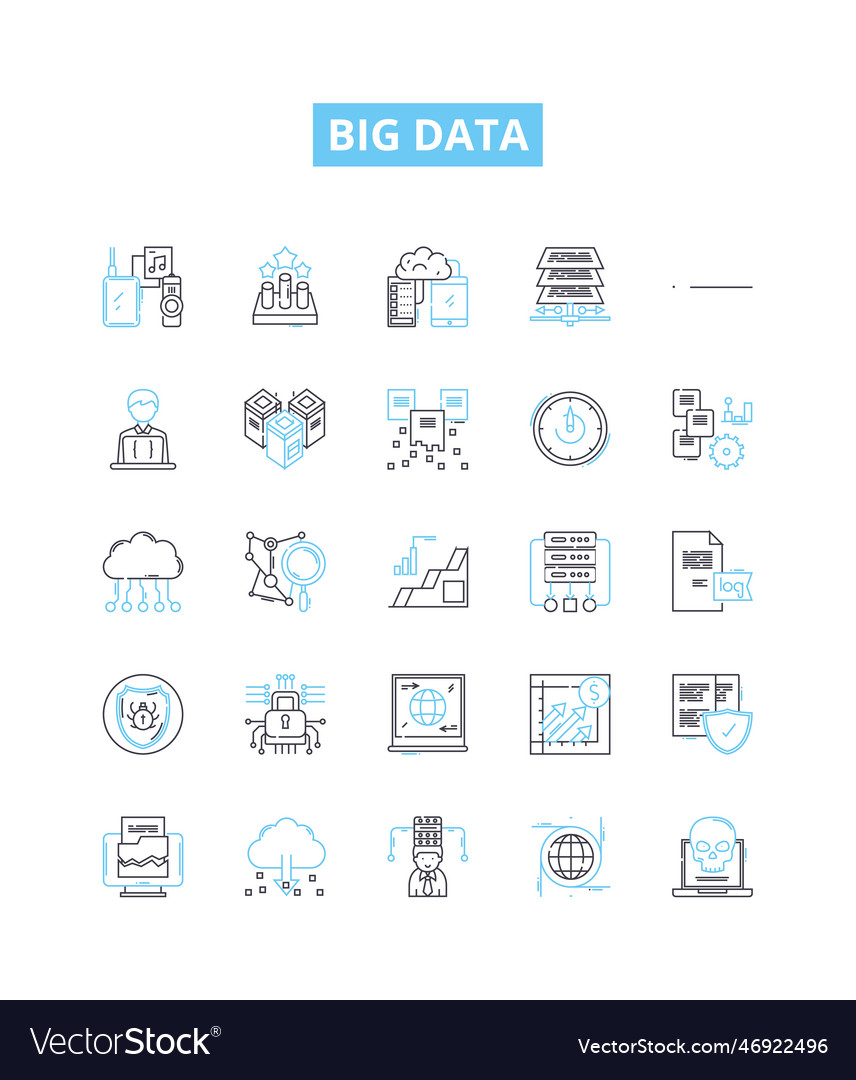 Big Data Line Icons Set Hadoop Analytics Vector Image