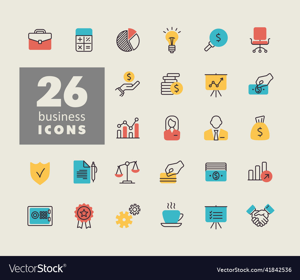 Business And Finance Web Outline Icon Set Vector Image