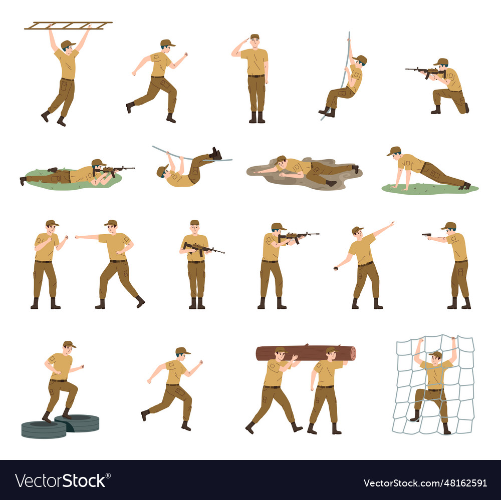 Military Training Flat Icon Set Royalty Free Vector Image