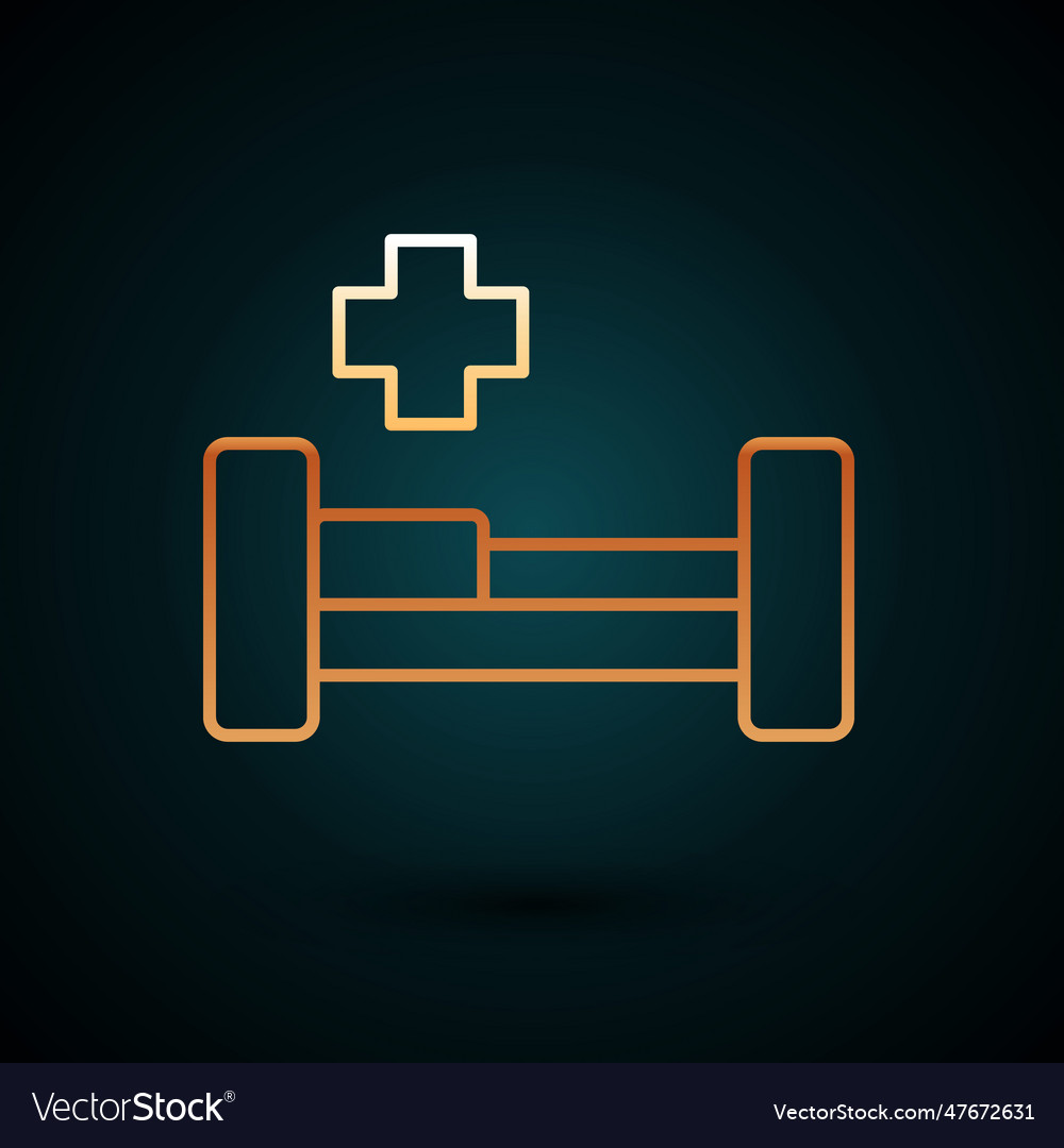 Gold Line Hospital Bed Icon Isolated On Dark Blue Vector Image