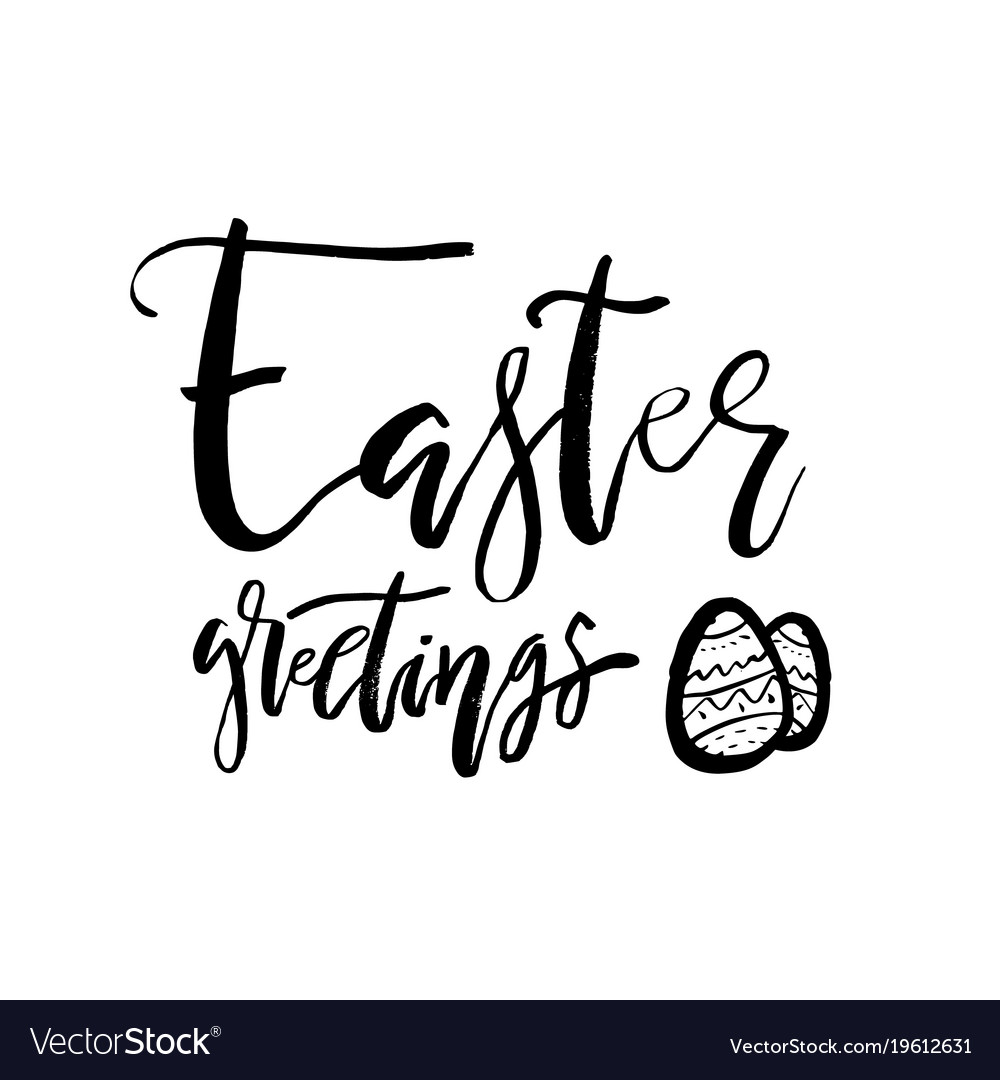 Happy Easter Greetings Card With Calligraphy Text Vector Image