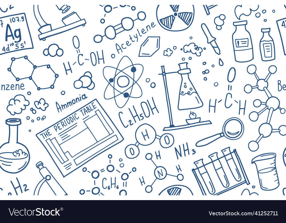 Chemistry Symbols Icon Set Science Subject Doodle Vector Image