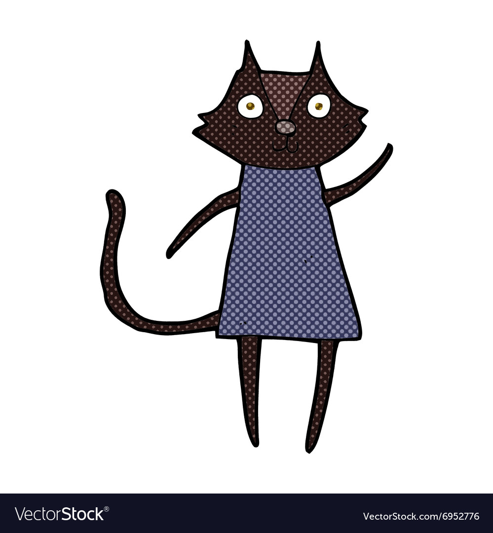 Cute Comic Cartoon Black Cat Waving Royalty Free Vector