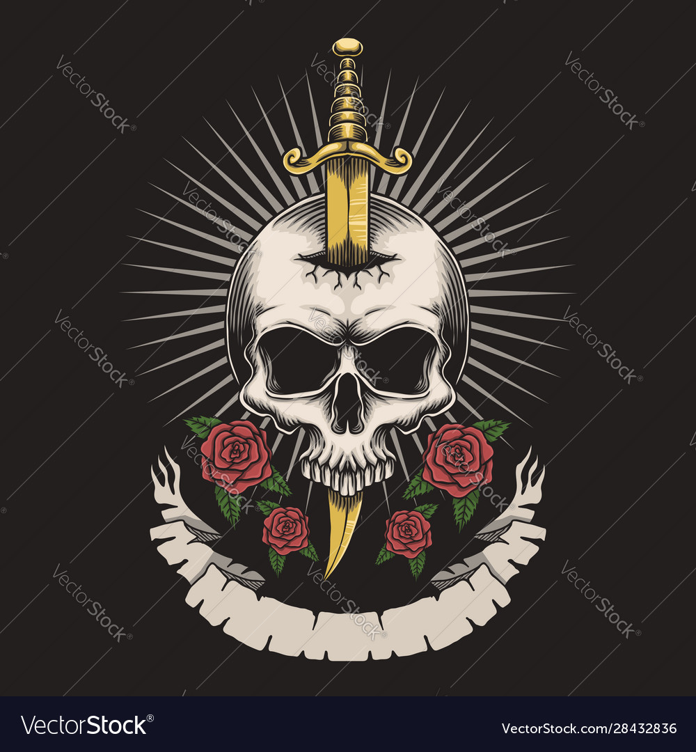 Skull Dagger Rose Royalty Free Vector Image Vectorstock