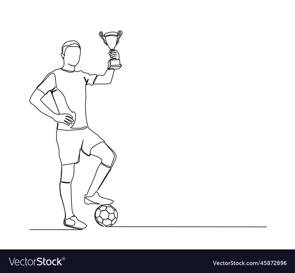 Continuous One Line Drawing Of Football Player Vector Image