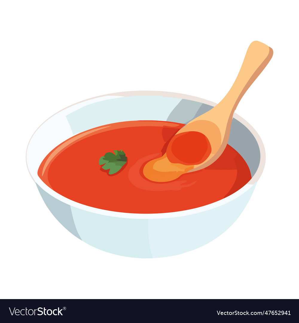 Fresh Soup With Organic Tomato And Parsley Vector Image