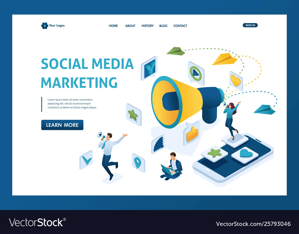 Isometric Social Media Marketing Concept Vector Image