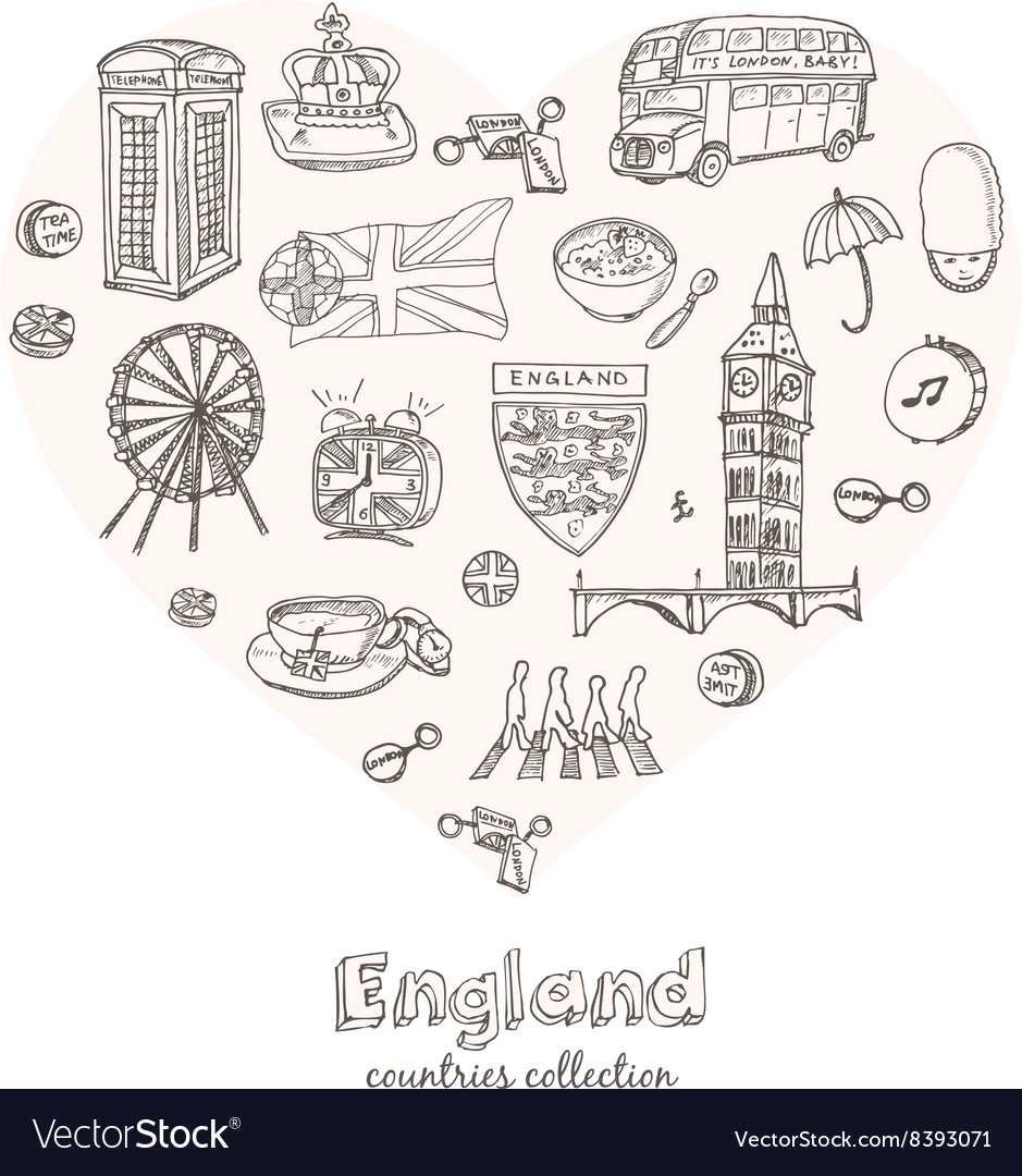 Hand Drawn Doodle England Symbols Set Royalty Free Vector