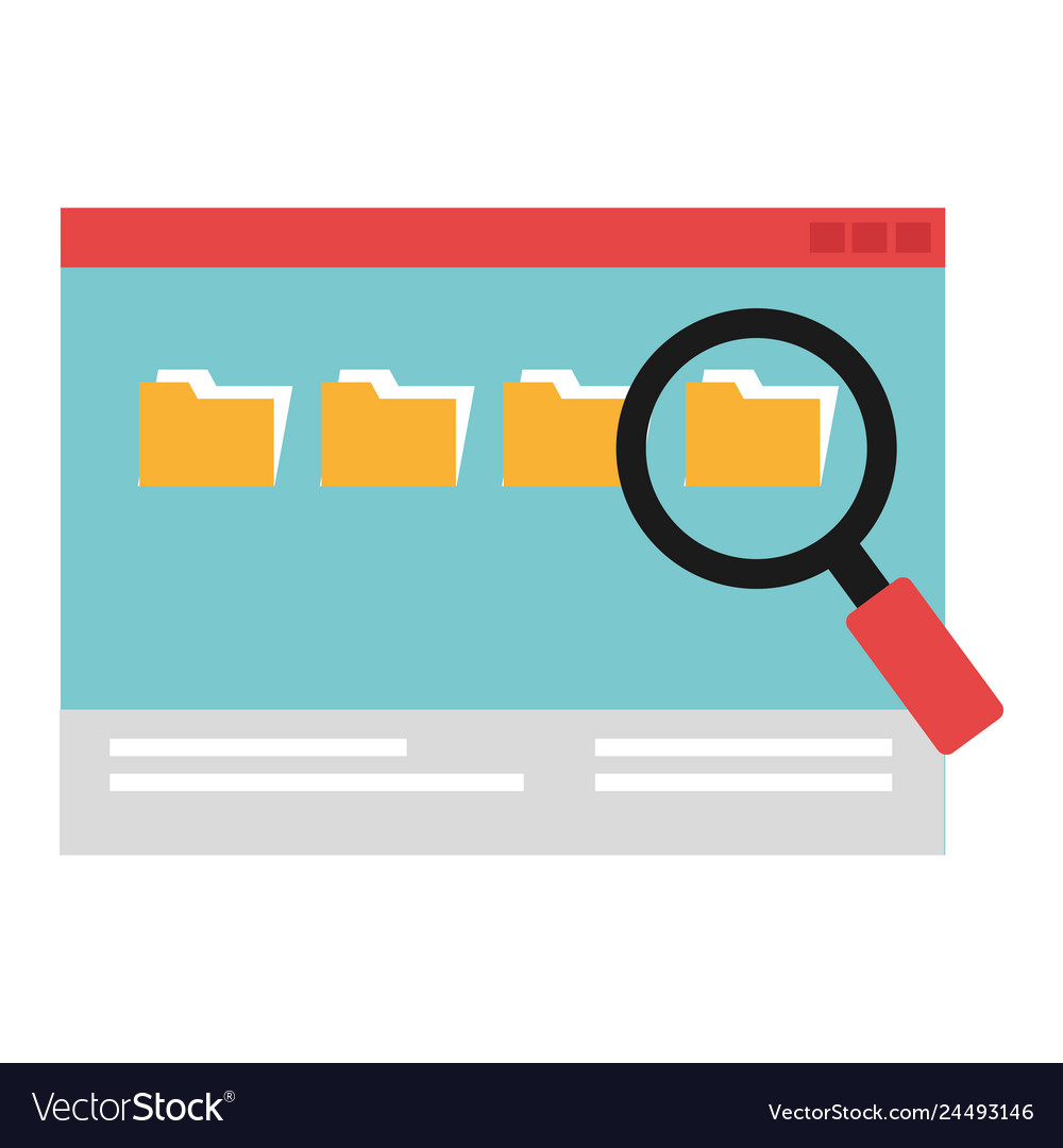 Webpage With Magnifying Glass And Folders Vector Image