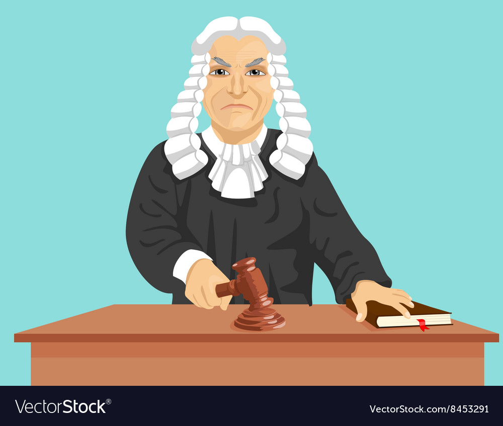 Angry Judge Makes Verdict For Law Knocking Gavel Vector Image