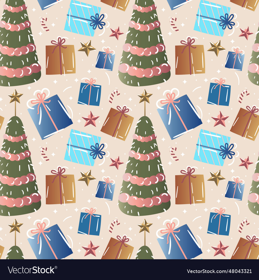 Christmas Seamless Pattern With Christmas Tree And