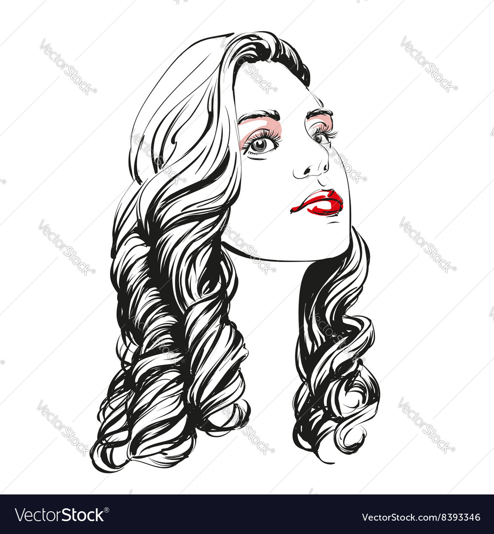 Beautiful Woman Face Hand Drawn Royalty Free Vector Image