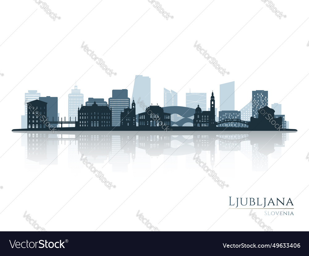 Ljubljana Skyline Silhouette With Reflection Vector Image