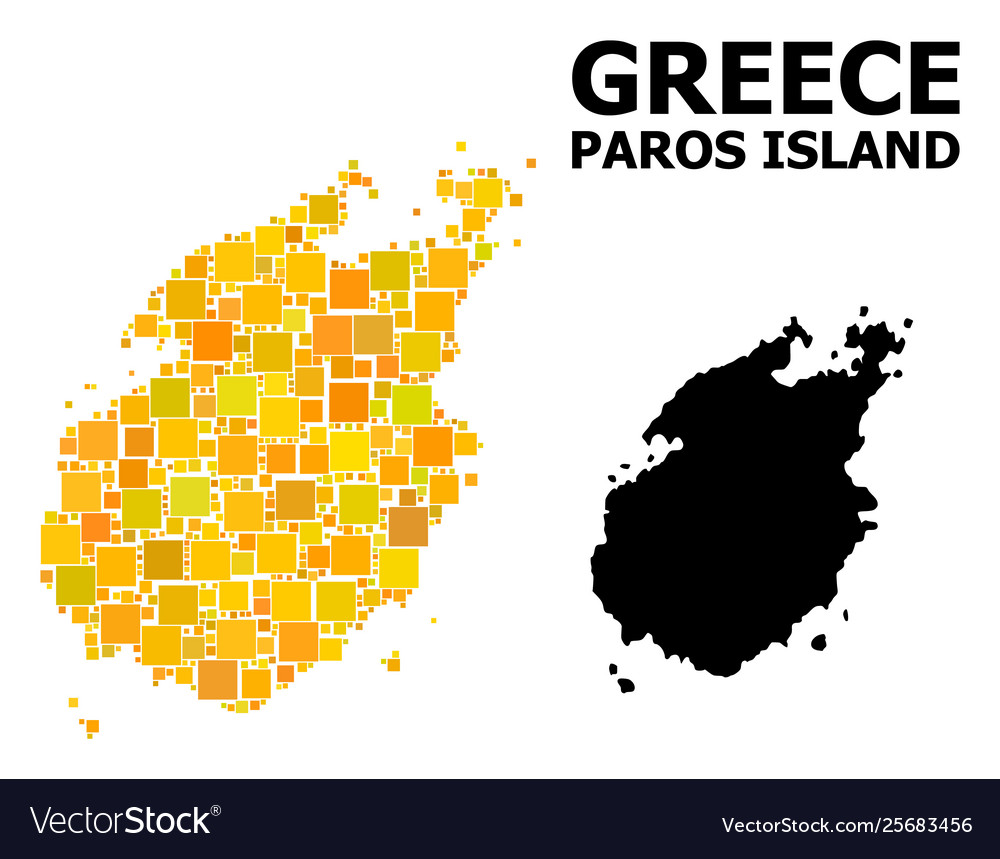 Gold Square Mosaic Map Paros Island Royalty Free Vector