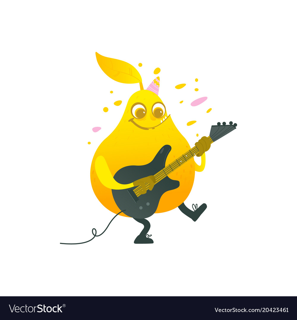 Flat Funny Pear Fruit Character Playing Royalty Free Vector