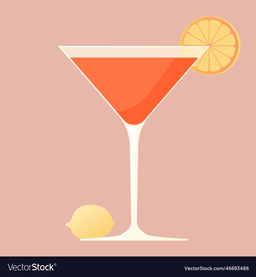 Cocktail Drink With A Slice Og Lemon Cold Drink Vector Image