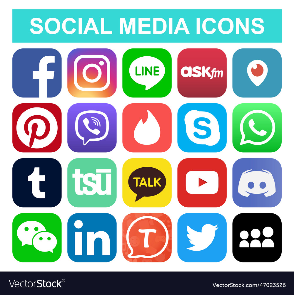 Set Of Popular Social Media And Other Icons Vector Image