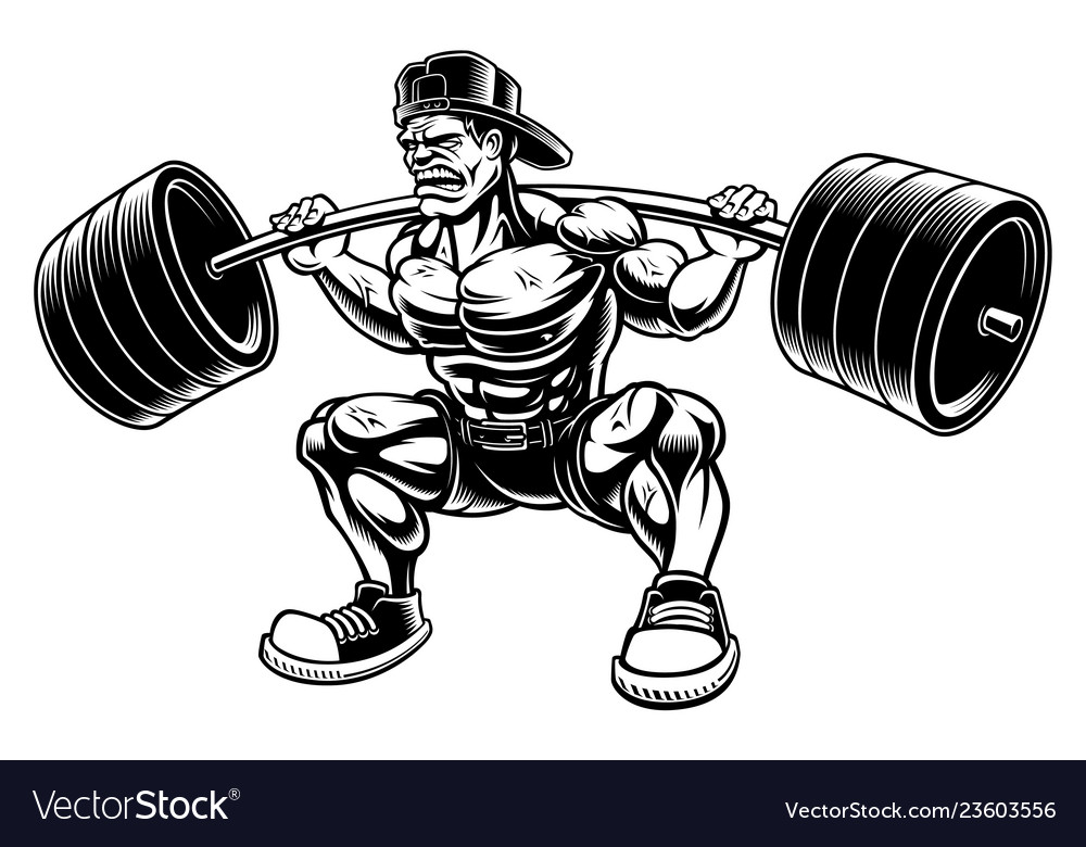 Bodybuilder Doing Squats With Barbell Royalty Free Vector