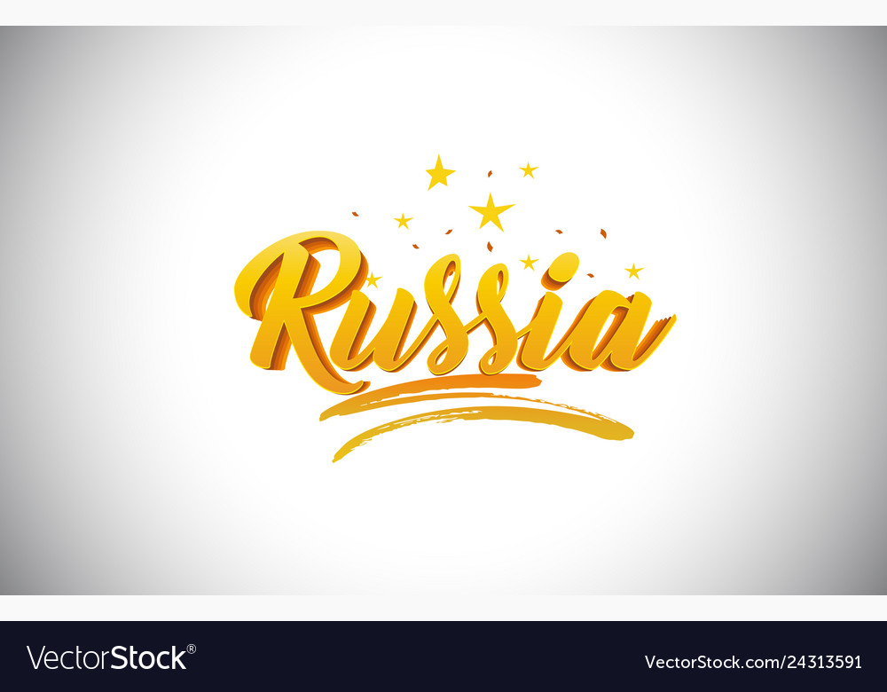 Russia Golden Yellow Word Text With Handwritten Vector Image