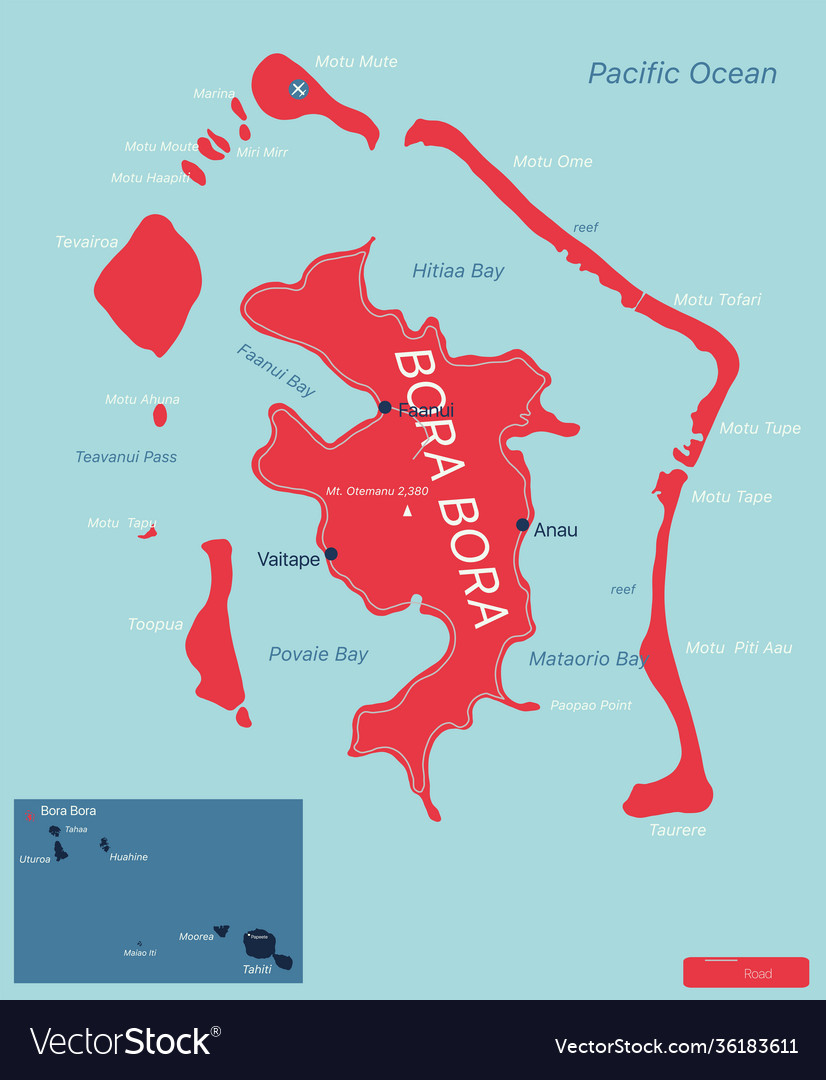 Bora Islands Detailed Editable Map Royalty Free Vector Image