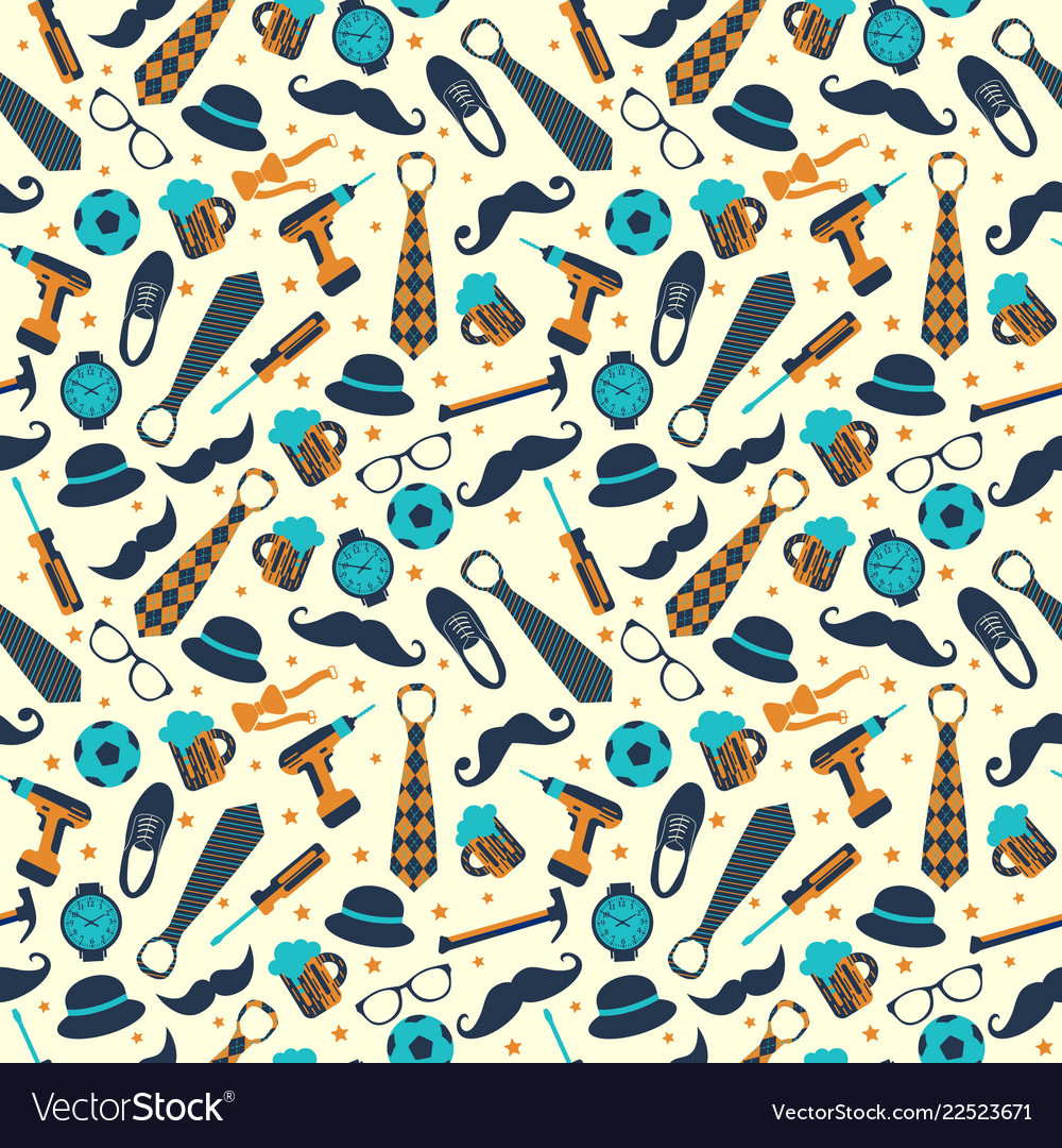 Seamless Pattern Of Fathers Day Flat Set Icons On Vector Image