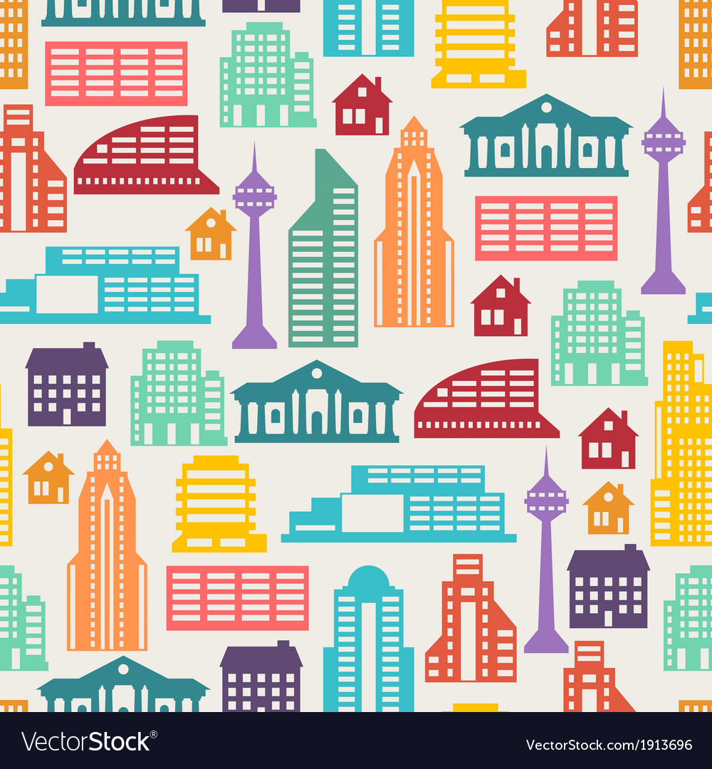 Cityscape Seamless Pattern With Buildings Vector Image