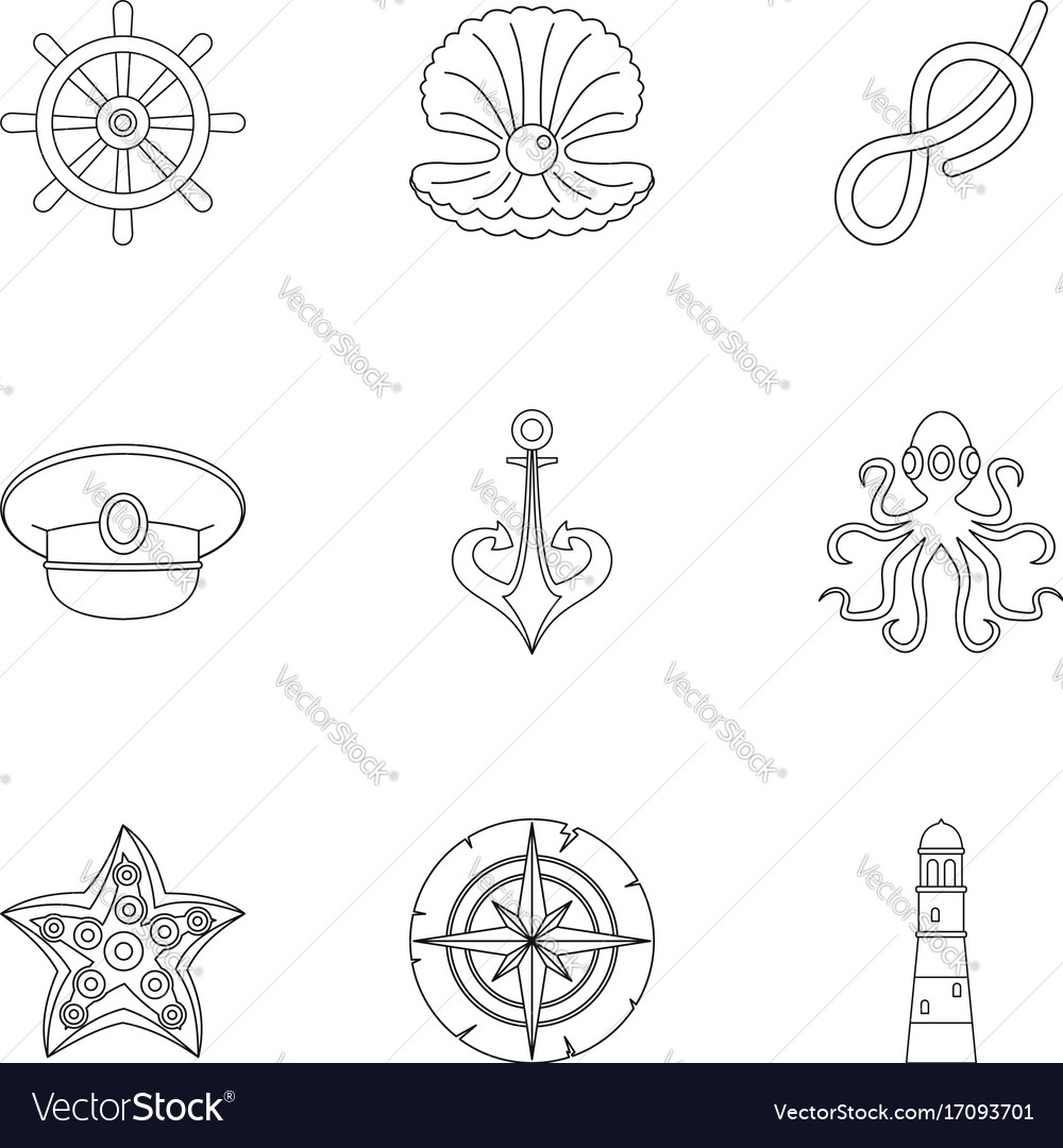 Marine Icons Set Outline Style Royalty Free Vector Image