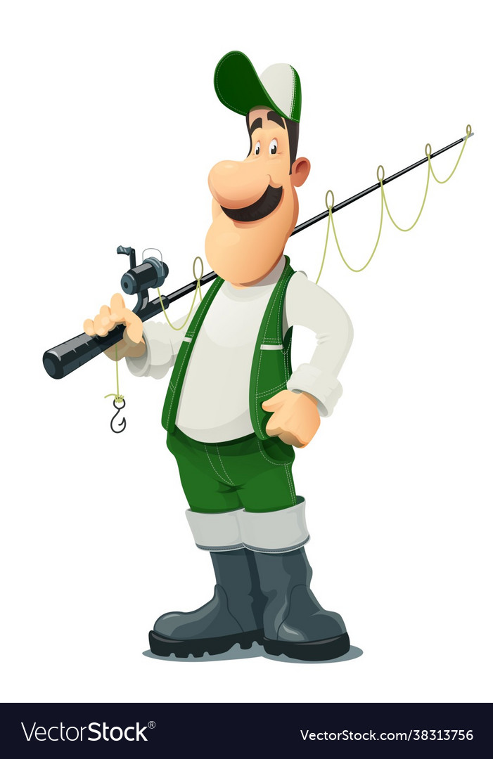 Fisherman With Rod Cartoon Royalty Free Vector Image