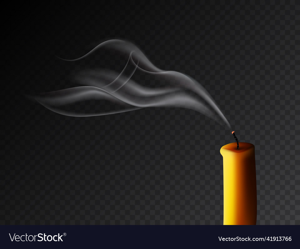 Extinguished Candle With Smog On Dark Transparent Vector Image