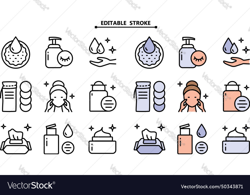 Makeup Removal And Skin Care Icons Set Editable Vector Image