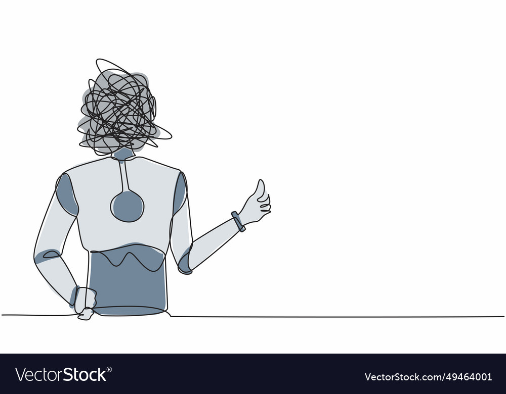 Single One Line Drawing Robot With Round Vector Image