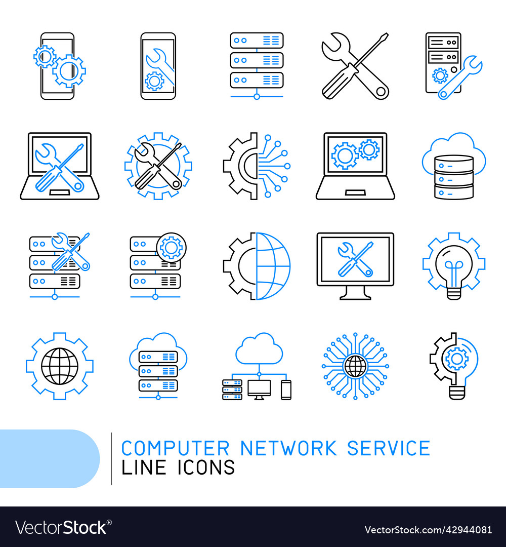 Computer Network Service Line Icons Royalty Free Vector