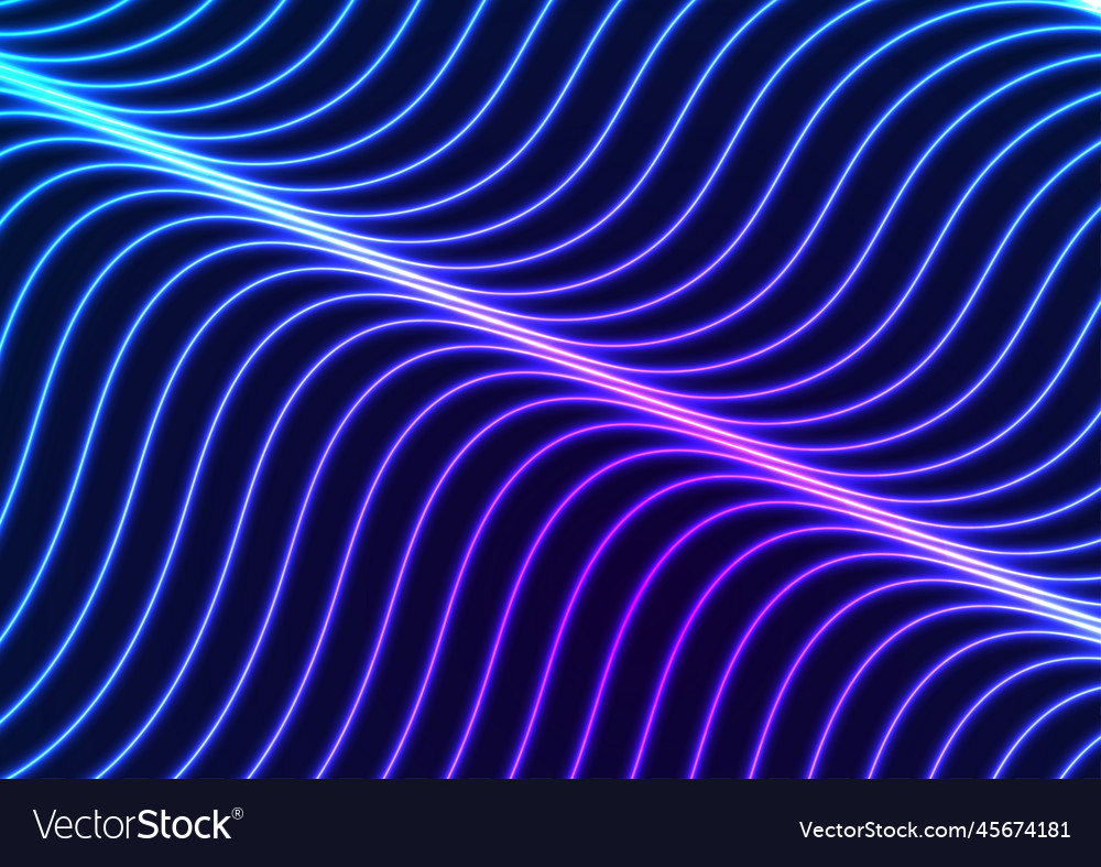 Blue Ultraviolet Neon Curved Wavy Lines Abstract Vector Image