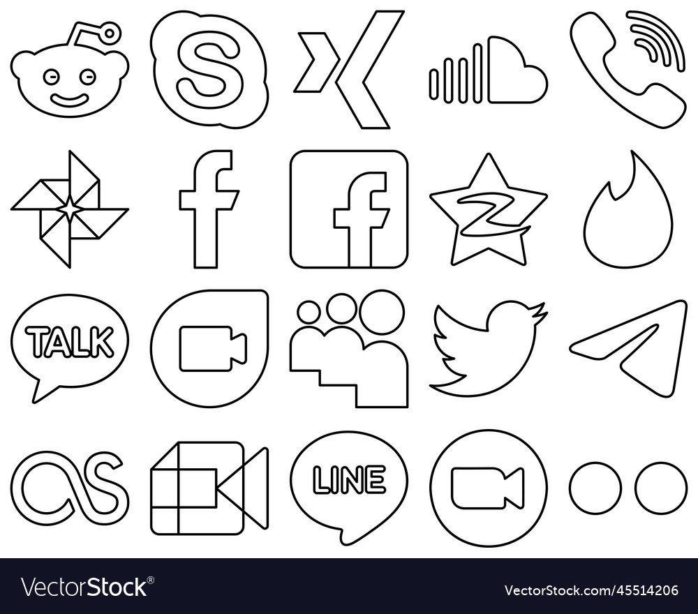 20 Eye Catching Black Line Social Media Icons Vector Image