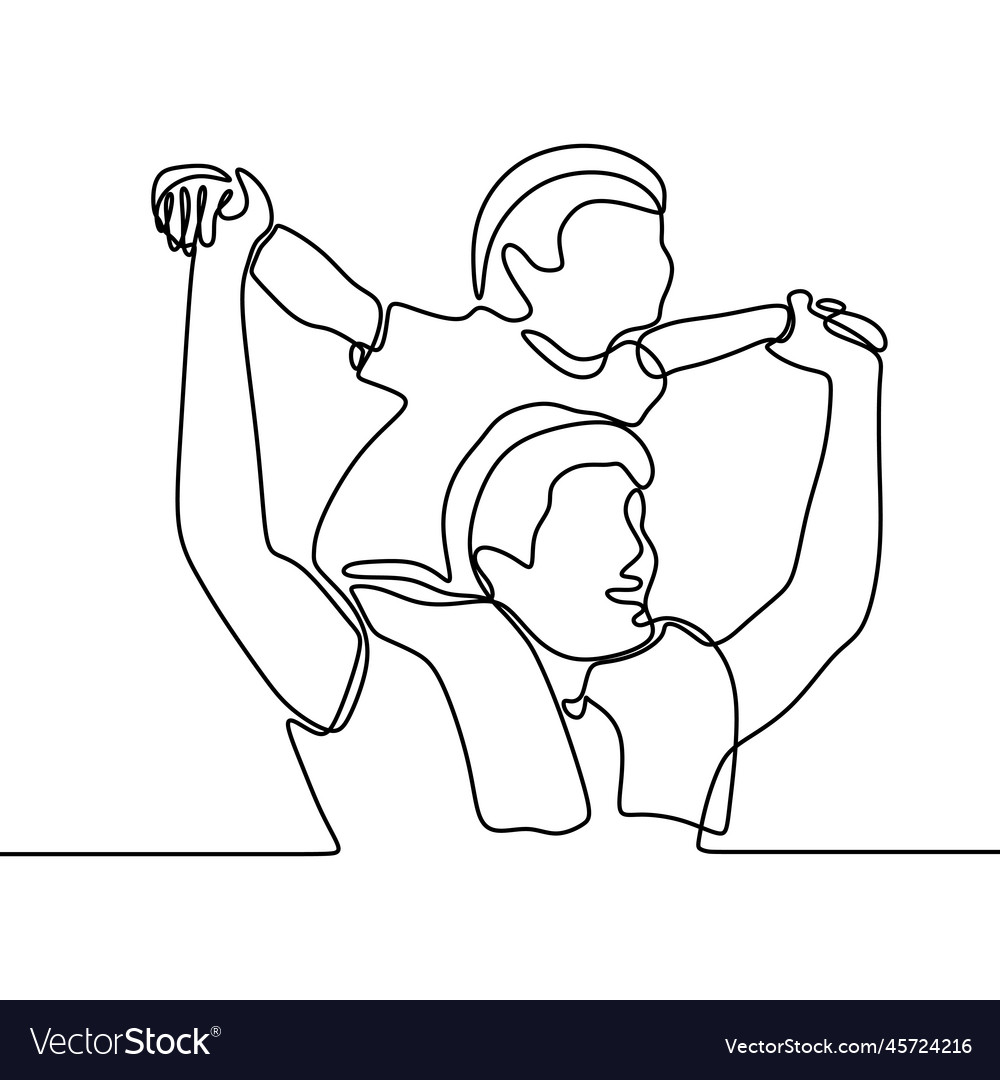 Continuous One Line Drawing Father With Son Vector Image