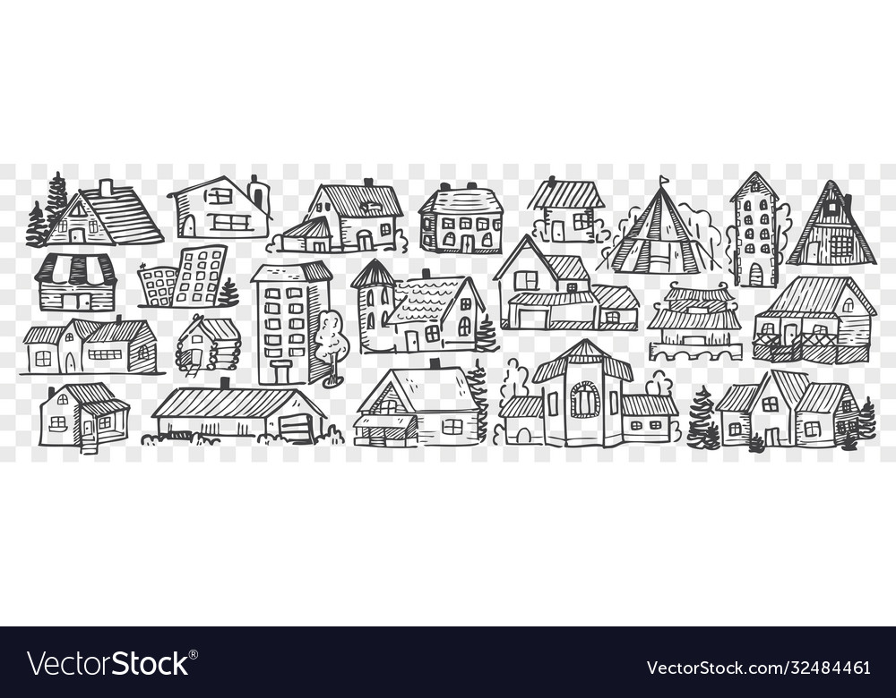 Hand Drawn Buildings Doodle Set Royalty Free Vector Image