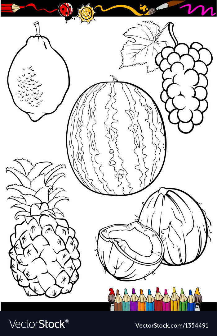 Cartoon Fruits Set For Coloring Book Royalty Free Vector