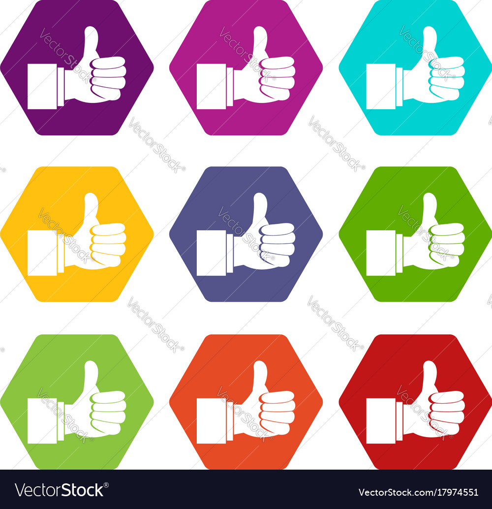 Thumb Up Gesture Icon Set Color Hexahedron Vector Image