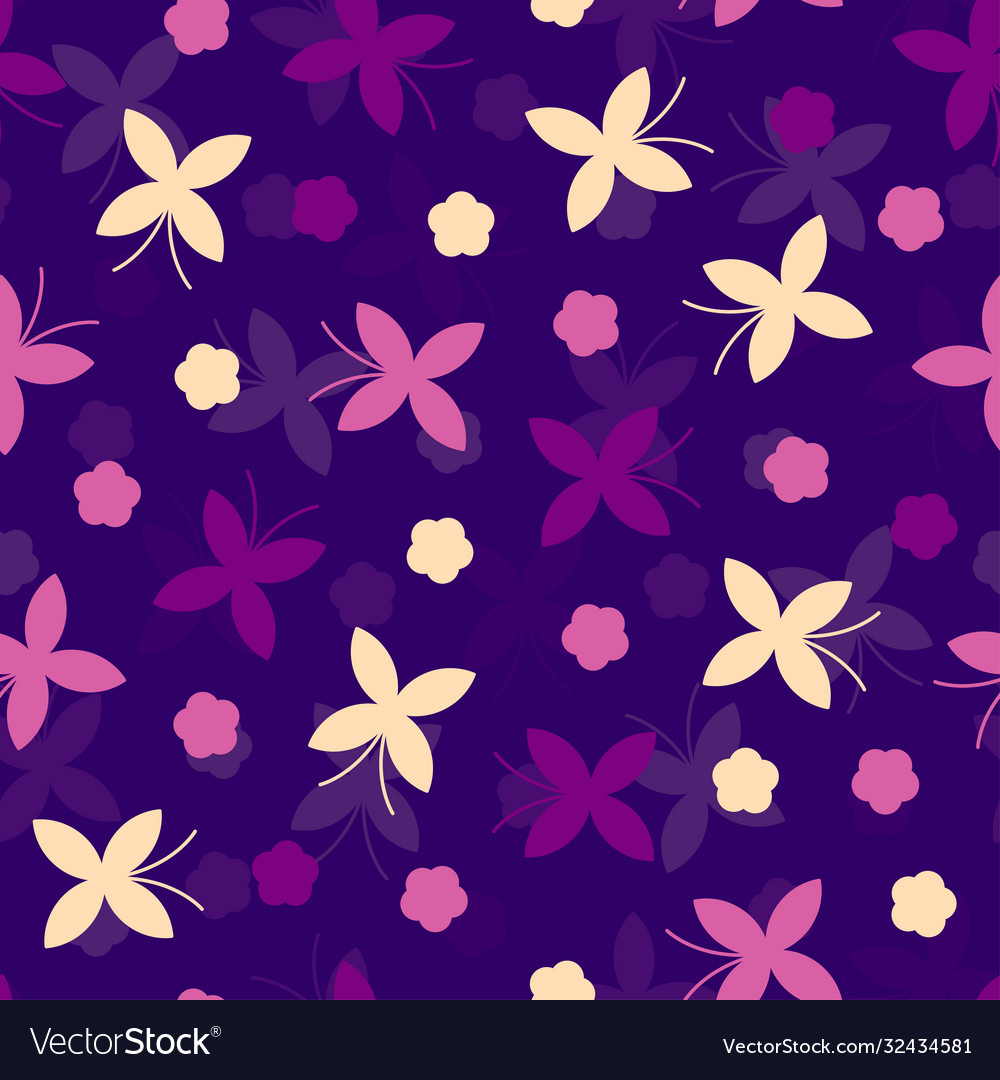 Butterfly And Flower Pattern On Purple Background Vector Image