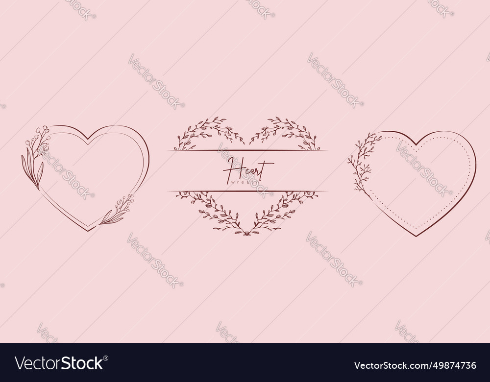 Hand Drawn Floral Wreath With Heart And Leaves Vector Image