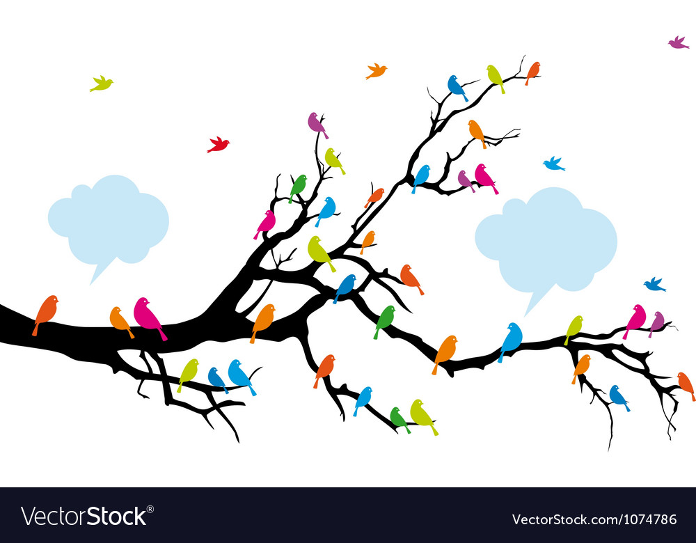 Colorful Birds Sitting On Tree Branch Royalty Free Vector