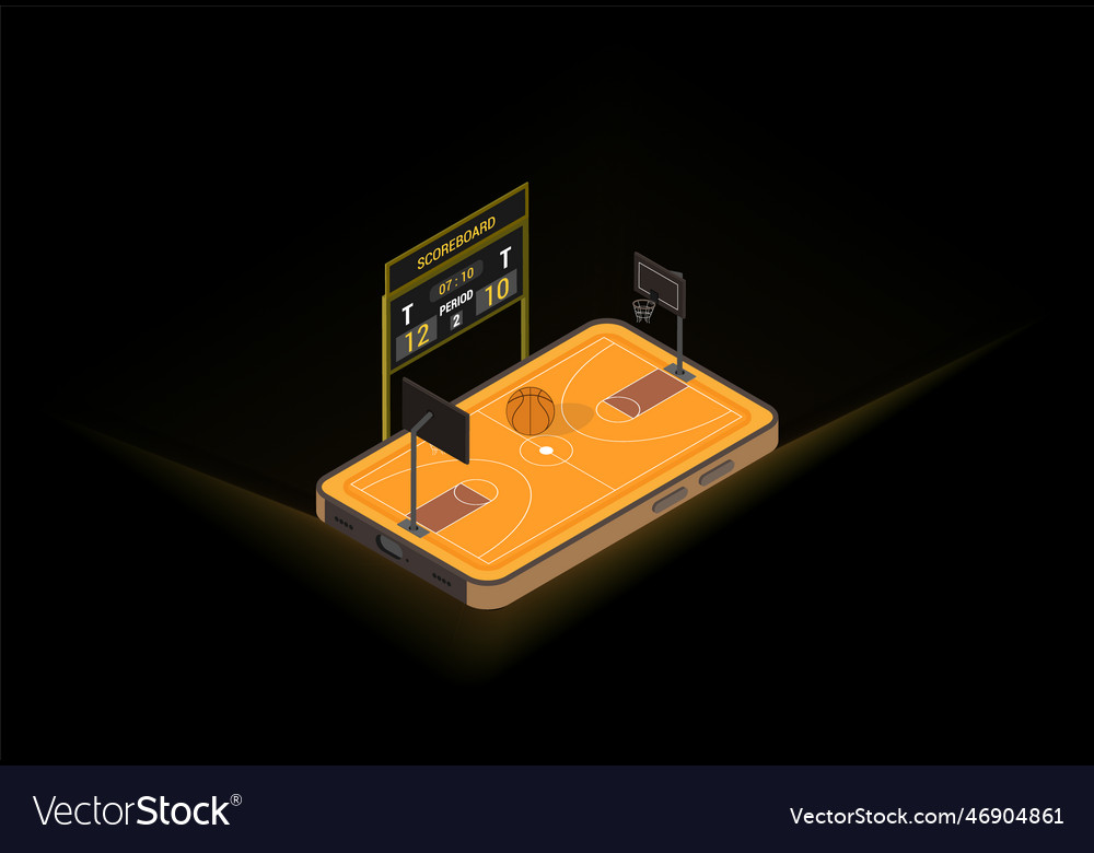 Isometric Basketball Court In Mobile Concept Vector Image