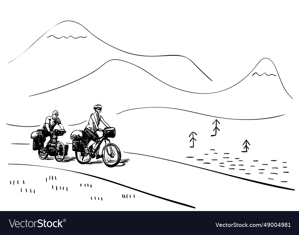 Sketch Of Long Distance Cycling Couple Riding On Vector Image