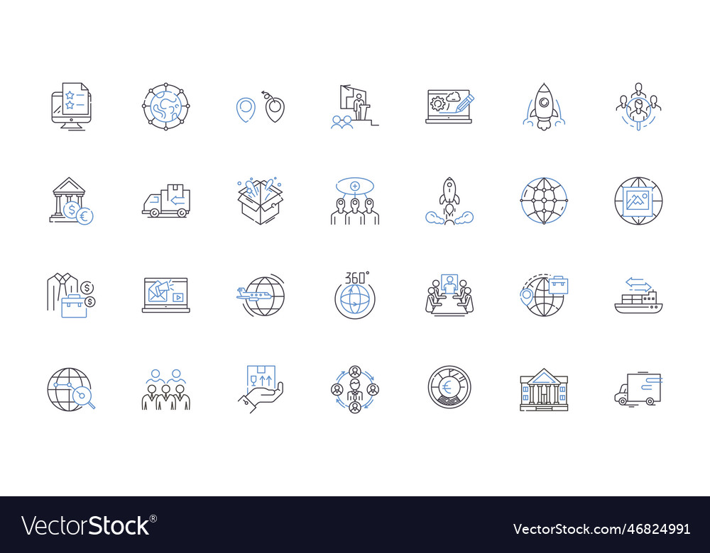 Cross Border Ventures Line Icons Collection Vector Image