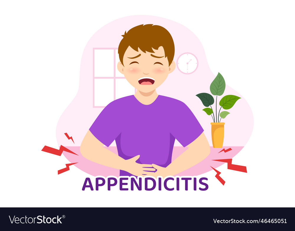 Appendicitis With Inflammation Of The Appendix Vector Image