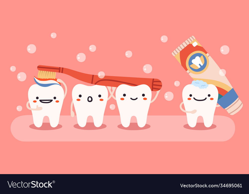 Cute Tooth Hygiene Smiling Happy Teeth Mascots Vector Image